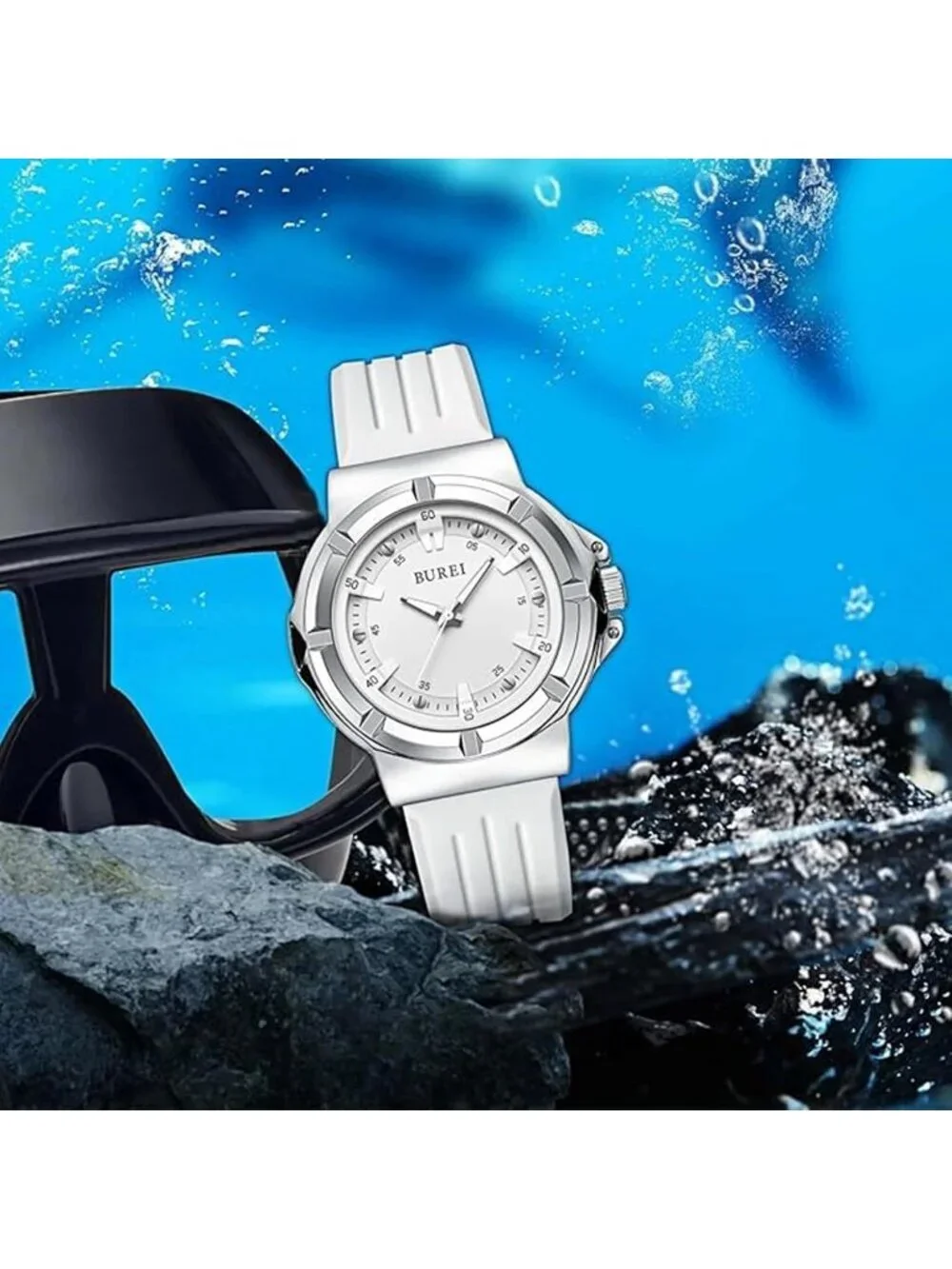 Men's White Analog Quartz Silicone Waterproof Geometric Design Classic Watch